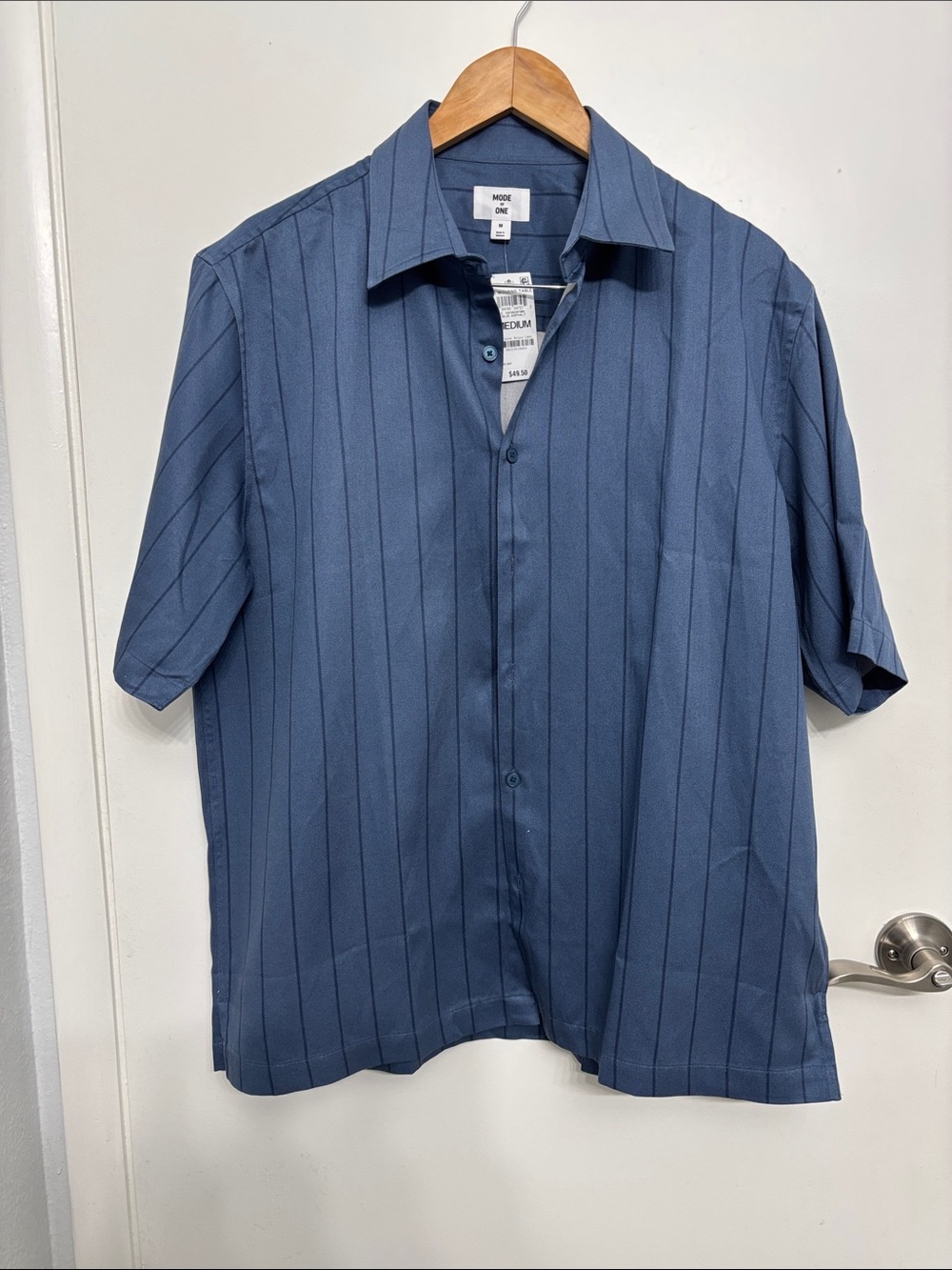 Men's Short-Sleeve Pinstripe Shirt - Blue